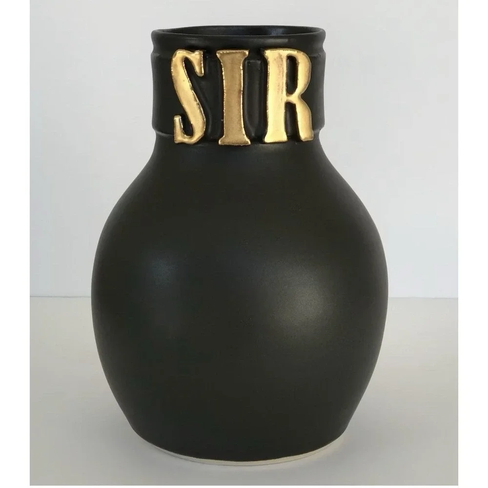 Amanda Wright Studio YES SIR Vase Set Black Gold Ceramic Art Pottery Signed